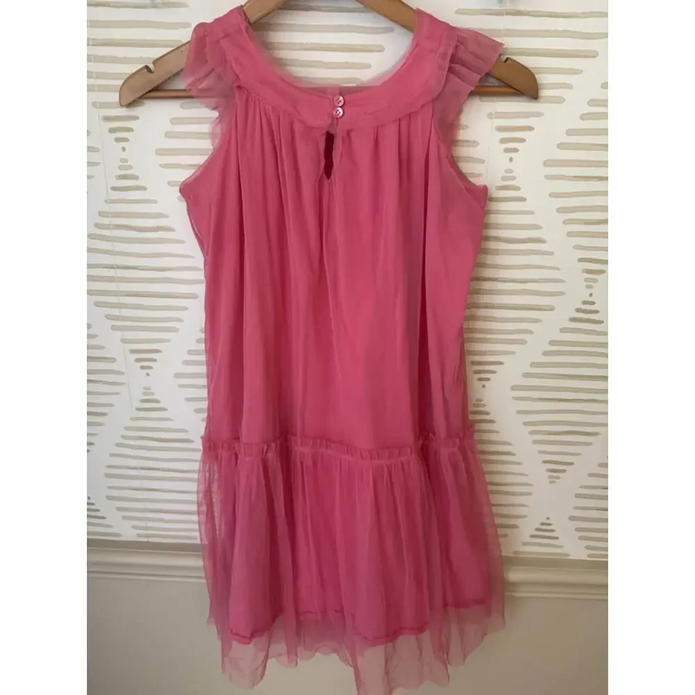 Mango Kids Girls Size 11-12 Pink Scoop Neck Sheer Overlay Knee Length Dress